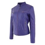 WeeBroz Women's Purple Leather Biker Jacket Casual Edgy Style - Image 5
