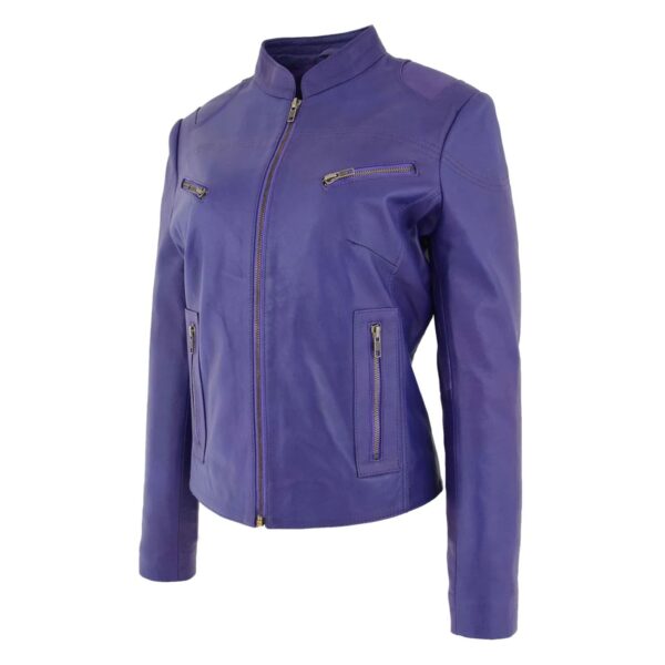 WeeBroz Women's Purple Leather Biker Jacket Casual Edgy Style - Image 5