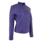WeeBroz Women's Purple Leather Biker Jacket Casual Edgy Style - Image 6
