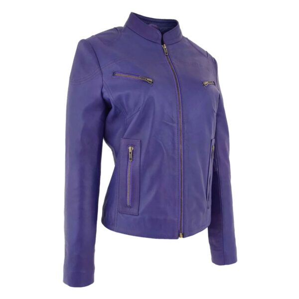 WeeBroz Women's Purple Leather Biker Jacket Casual Edgy Style - Image 6