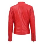 WeeBroz Women's Red Leather Biker Jacket Casual Moto Style - Image 2