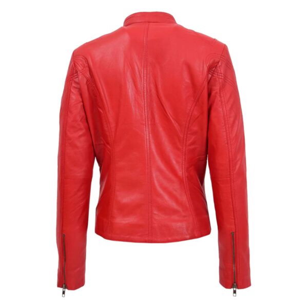 WeeBroz Women's Red Leather Biker Jacket Casual Moto Style - Image 2