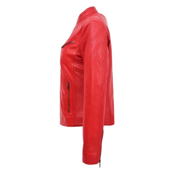 WeeBroz Women's Red Leather Biker Jacket Casual Moto Style - Image 5