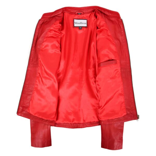 WeeBroz Women's Red Leather Biker Jacket Casual Moto Style - Image 6