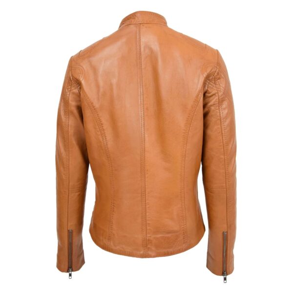 WeeBroz Women's Tan Leather Biker Jacket Front Zip Closure Style - Image 2