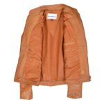 WeeBroz Women's Tan Leather Biker Jacket Front Zip Closure Style - Image 6