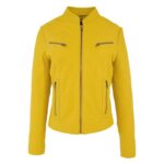 WeeBroz Women's Yellow Leather Biker Jacket Casual Moto Style