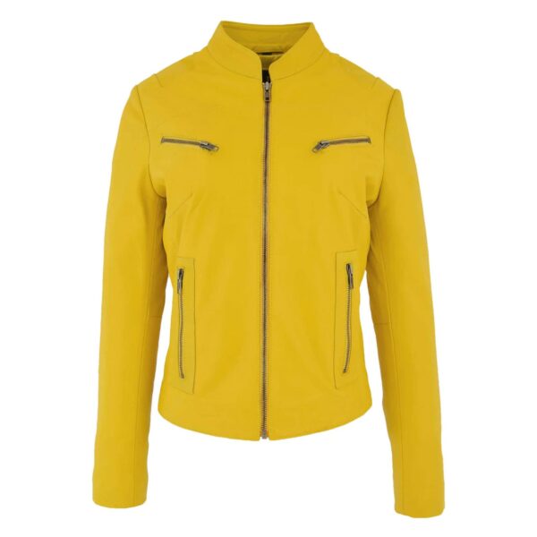 WeeBroz Women's Yellow Leather Biker Jacket Casual Moto Style - Image 1