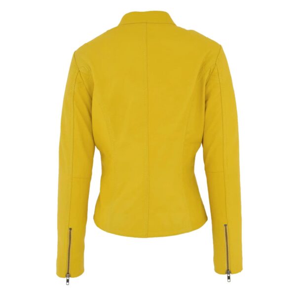 WeeBroz Women's Yellow Leather Biker Jacket Casual Moto Style - Image 2