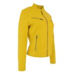 WeeBroz Women's Yellow Leather Biker Jacket Casual Moto Style - Image 4