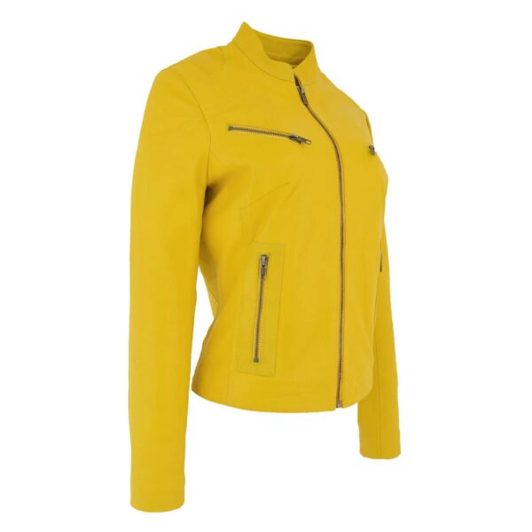 WeeBroz Women's Yellow Leather Biker Jacket Casual Moto Style - Image 4