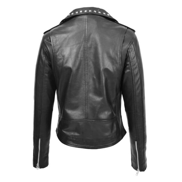 WeeBroz Women's Black Leather Biker Jacket Studded Brando Style - Image 2