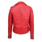 WeeBroz Women's Red Leather Biker Jacket Classic Moto Style - Image 2