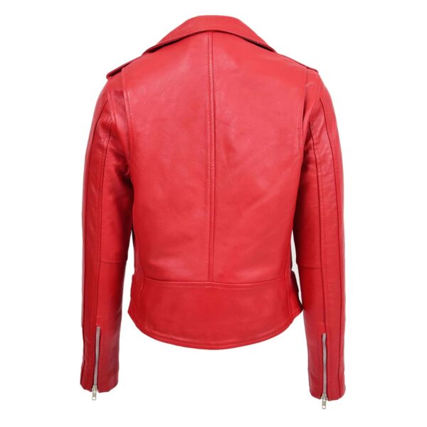 WeeBroz Women's Red Leather Biker Jacket Classic Moto Style - Image 2