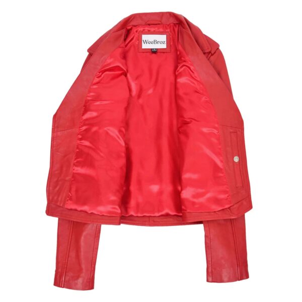 WeeBroz Women's Red Leather Biker Jacket Classic Moto Style - Image 6