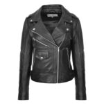WeeBroz Women's Black Leather Biker Jacket Fashion Cross Zip Style