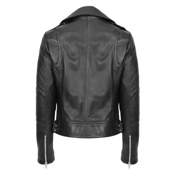 WeeBroz Women's Black Leather Biker Jacket Fashion Cross Zip Style - Image 2