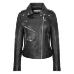 WeeBroz Women's Black Leather Biker Jacket Fashion Cross Zip Style - Image 3