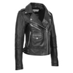 WeeBroz Women's Black Leather Biker Jacket Fashion Cross Zip Style - Image 4