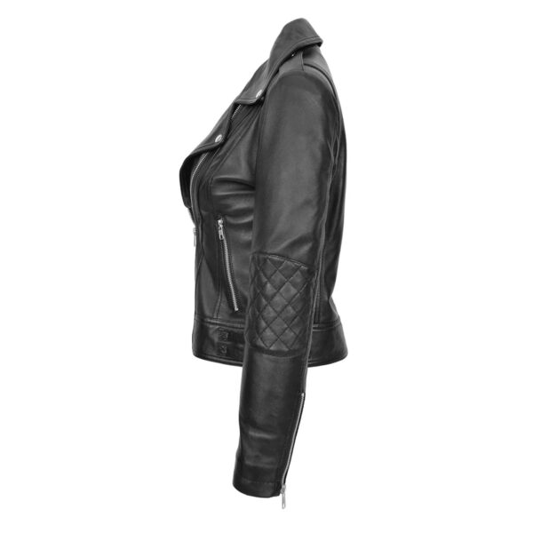 WeeBroz Women's Black Leather Biker Jacket Fashion Cross Zip Style - Image 6