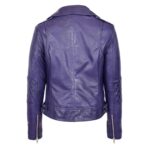 WeeBroz Women's Purple Leather Biker Jacket Cross Zip Biker Style - Image 2