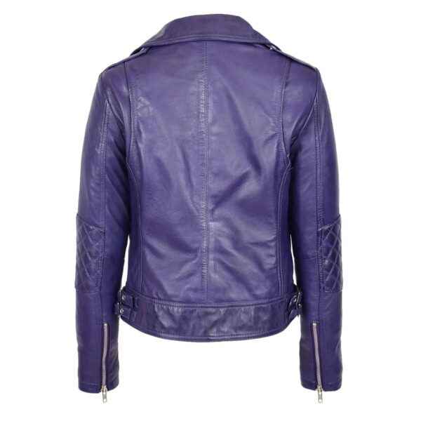 WeeBroz Women's Purple Leather Biker Jacket Cross Zip Biker Style - Image 2