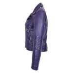 WeeBroz Women's Purple Leather Biker Jacket Cross Zip Biker Style - Image 6