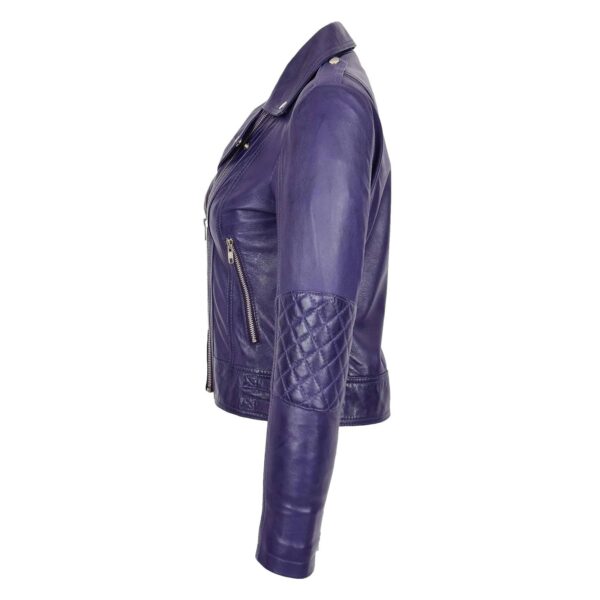 WeeBroz Women's Purple Leather Biker Jacket Cross Zip Biker Style - Image 6