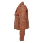 WeeBroz Women's Tan Leather Biker Jacket Fashion Cross Zip Style - Image 6