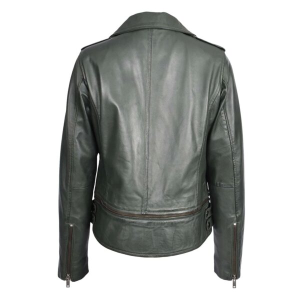 WeeBroz Women's Green Real Leather Biker Jacket 2-in-1 Cropped Style - Image 2