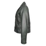 WeeBroz Women's Green Real Leather Biker Jacket 2-in-1 Cropped Style - Image 3