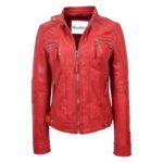 WeeBroz Women's Red Leather Biker Jacket Casual Biker Style