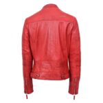 WeeBroz Women's Red Leather Biker Jacket Casual Biker Style - Image 2