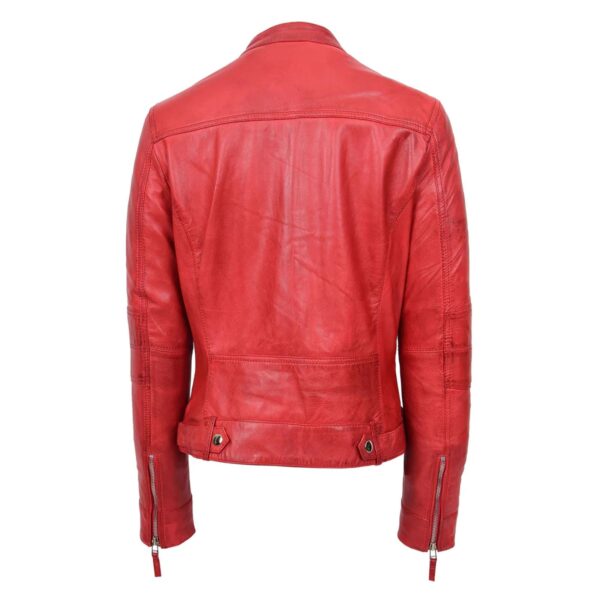 WeeBroz Women's Red Leather Biker Jacket Casual Biker Style - Image 2
