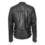 WeeBroz Women's Black Leather Biker Jacket Cross Zip Style - Image 2