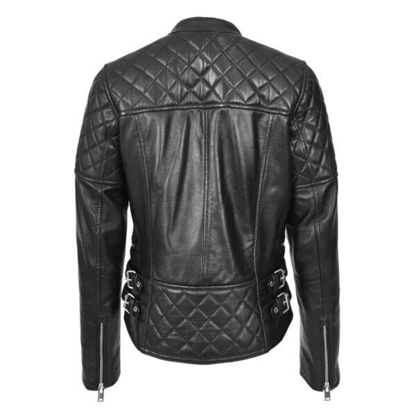 WeeBroz Women's Black Leather Biker Jacket Cross Zip Style - Image 2