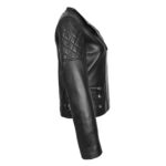 WeeBroz Women's Black Leather Biker Jacket Cross Zip Style - Image 6