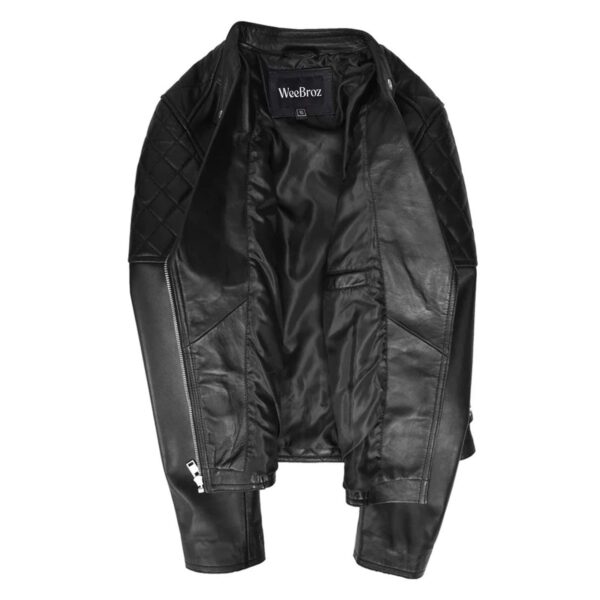 WeeBroz Women's Black Leather Biker Jacket Cross Zip Style - Image 7