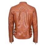 WeeBroz Women's Tan Leather Biker Jacket Cross Zip Style - Image 2
