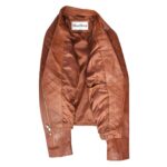WeeBroz Women's Tan Leather Biker Jacket Cross Zip Style - Image 7