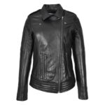 WeeBroz Women's Black Real Leather Biker Jacket Cross Zip Style - Image 3