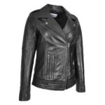 WeeBroz Women's Black Real Leather Biker Jacket Cross Zip Style - Image 4