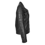 WeeBroz Women's Black Real Leather Biker Jacket Cross Zip Style - Image 6