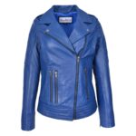 WeeBroz Women's Black Real Leather Biker Jacket Cross Zip Biker Style