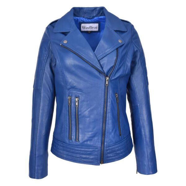 WeeBroz Women's Black Real Leather Biker Jacket Cross Zip Biker Style - Image 1