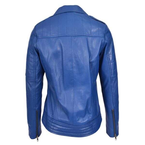WeeBroz Women's Black Real Leather Biker Jacket Cross Zip Biker Style - Image 2