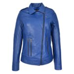 WeeBroz Women's Black Real Leather Biker Jacket Cross Zip Biker Style - Image 3
