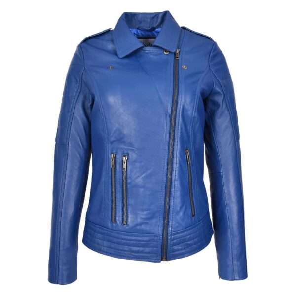WeeBroz Women's Black Real Leather Biker Jacket Cross Zip Biker Style - Image 3