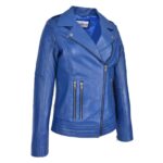 WeeBroz Women's Black Real Leather Biker Jacket Cross Zip Biker Style - Image 4