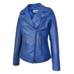 WeeBroz Women's Black Real Leather Biker Jacket Cross Zip Biker Style - Image 5